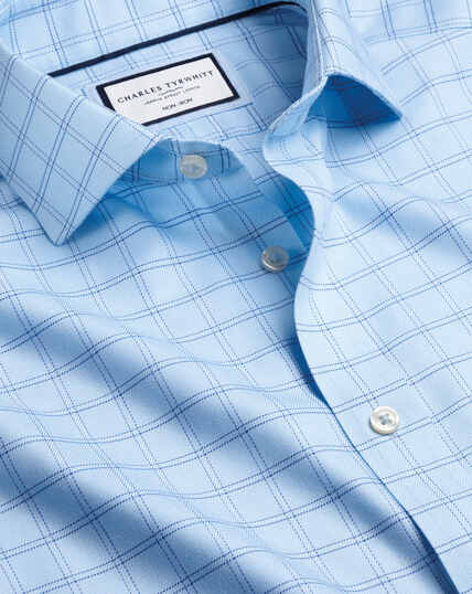 Cutaway Collar Non-Iron Mayfair Weave Check Shirt - Sky Blue