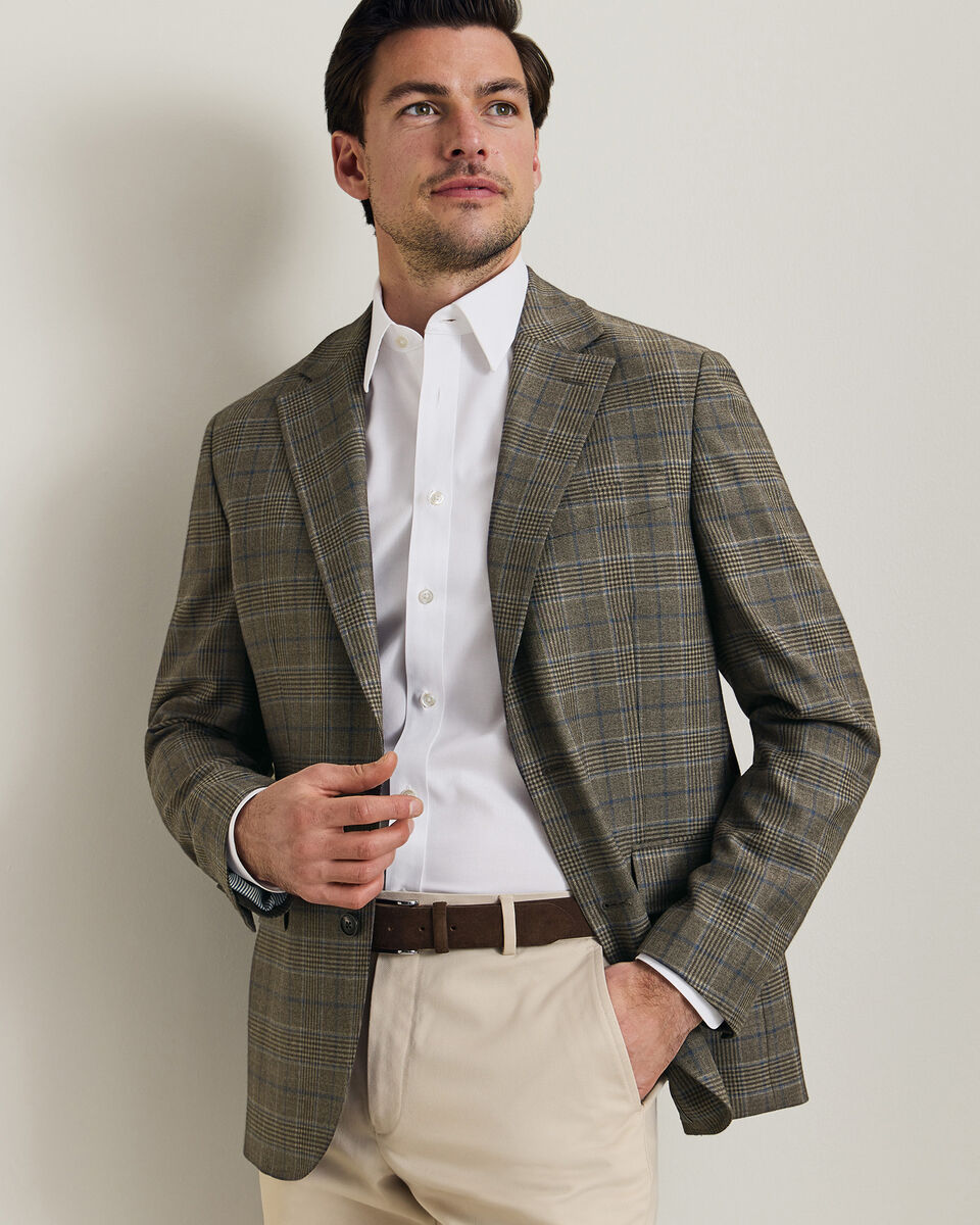 Lightweight Wool Check Jacket - Mocha