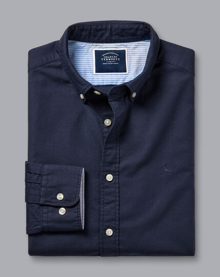 Button-Down Collar Washed Oxford Shirt - Navy Blue | Charles Tyrwhitt