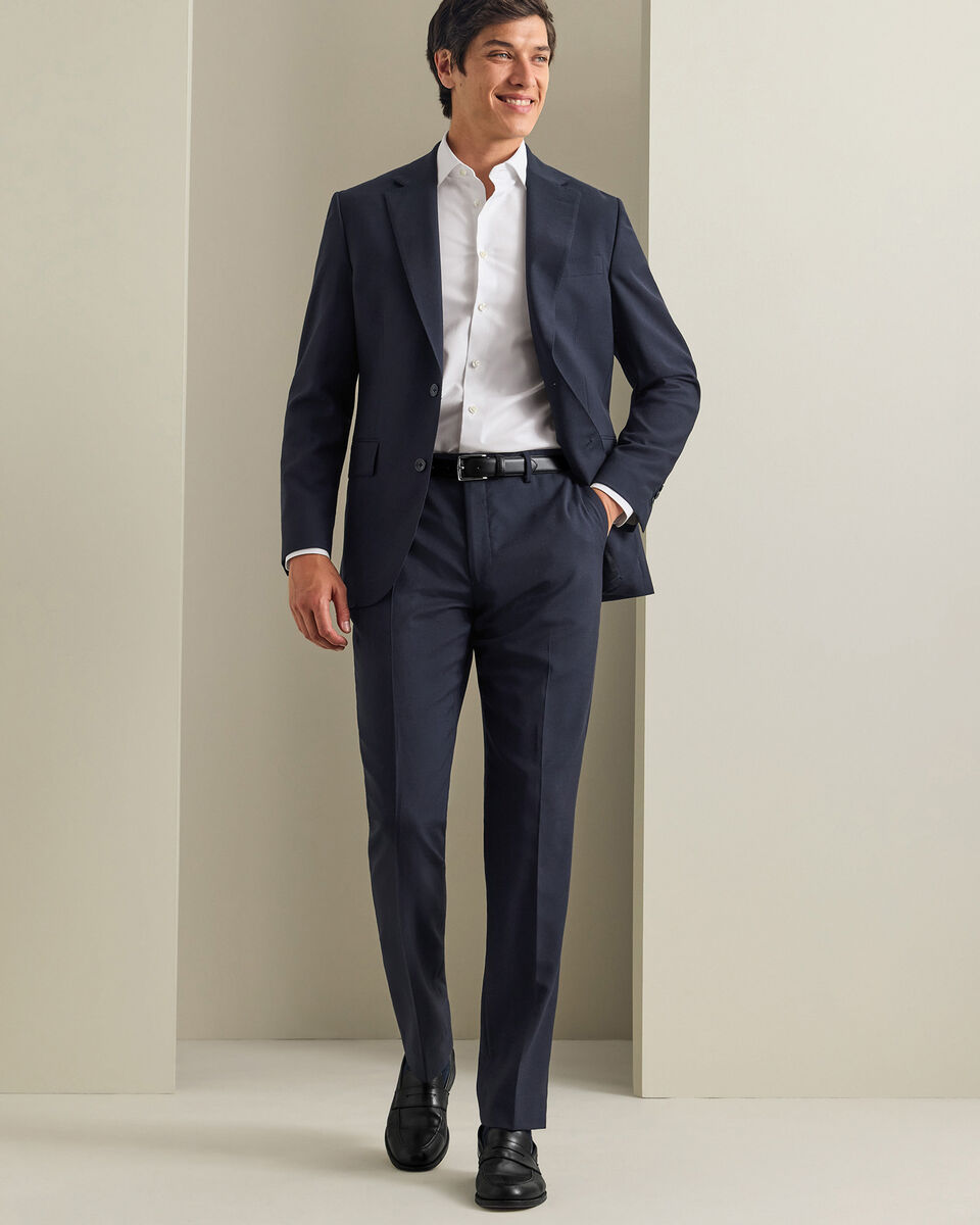 Pantalon De Costume En Serg&eacute; Naturellement Extensible - Bleu Marine