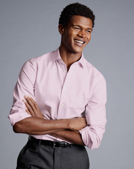 Semi-Spread Collar Non-Iron Cotton Linen Shirt - Pink