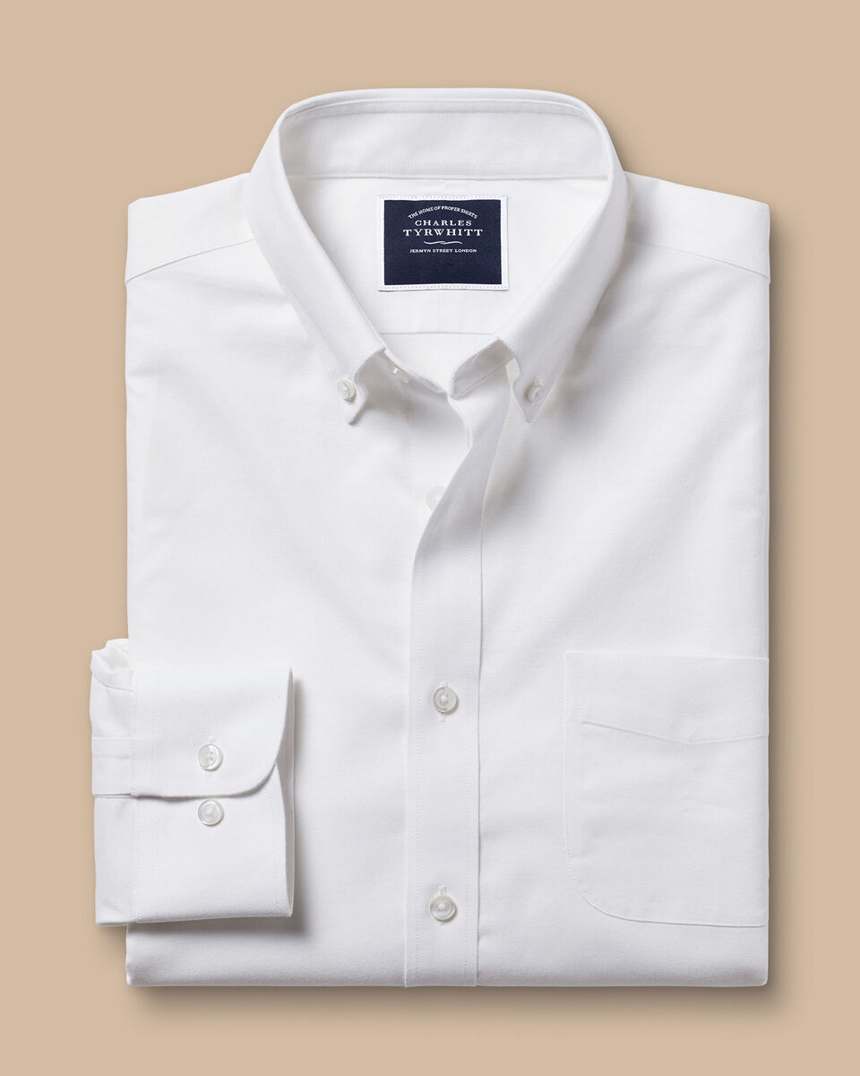 ButtonDown Collar NonIron Stretch Oxford Shirt White Charles Tyrwhitt