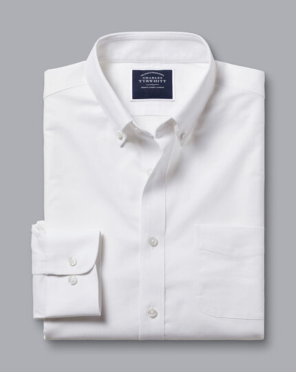 Button-Down Collar Non-Iron Stretch Oxford Shirt - White