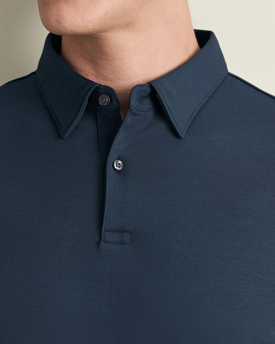Long Sleeve Smart Cotton Polo - Petrol Blue