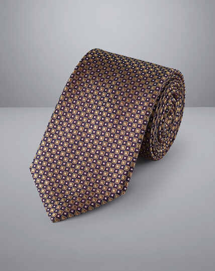 Stain Resistant Patterned Silk Tie - Gold & Wine Red