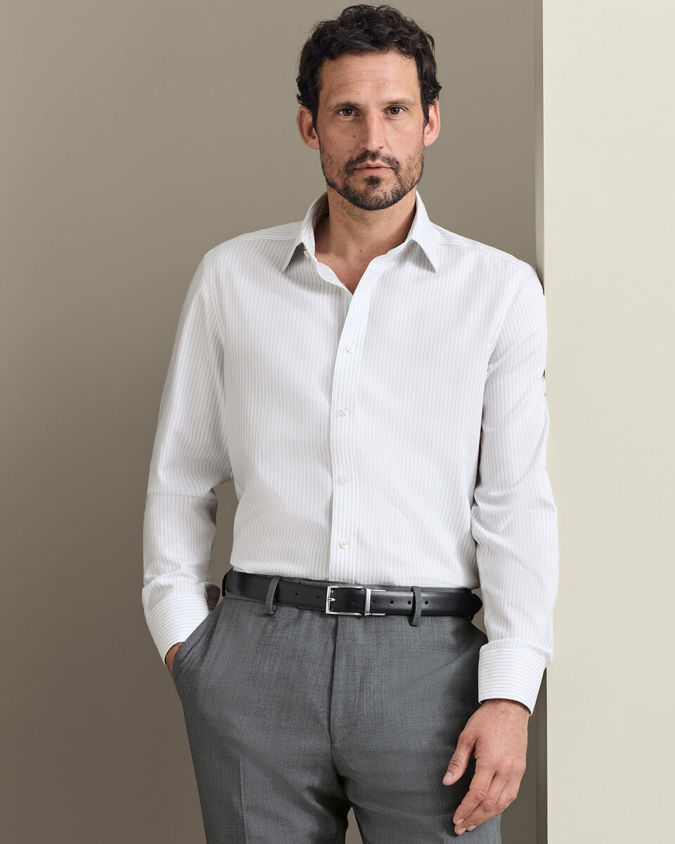 Non-Iron Royal Oxford Stripe Shirt - Silver Grey