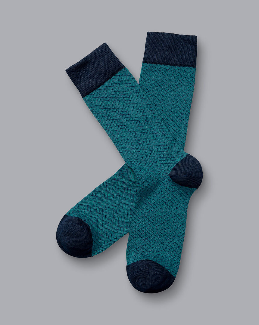 Patterned Socks - Teal Green