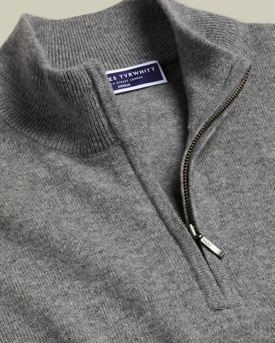 Cashmere Zip Neck Jumper - Grey