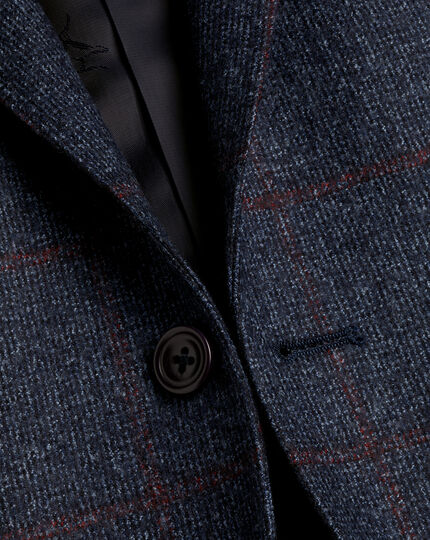 Italian Wool Windowpane Check Jacket - Denim Blue & Burgundy