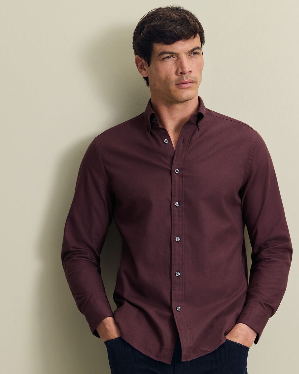 Brushed Flannel Shirt - Burgundy