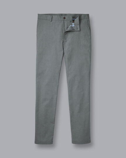 Basketweave Cotton Stretch Trouser  - Grey