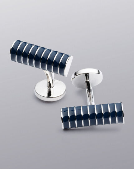 Emaille-Manschettenknöpfe mit Streifen-Design - Marineblau