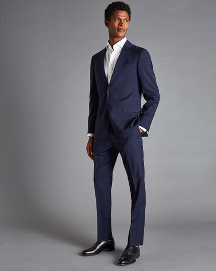 Windowpane Check Suit Pants - French Blue