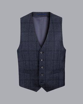 Check Suit Waistcoat - Denim Blue