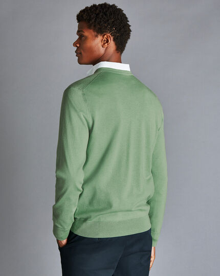 Merino V-Neck Sweater - Green | Charles Tyrwhitt