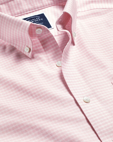 Button-Down Collar Check Non-Iron Stretch Oxford Shirt - Pink