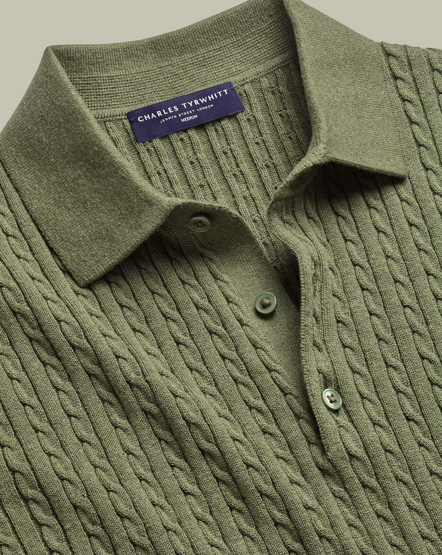Cotton Cable Knitted Polo – Sage Green | Charles Tyrwhitt CA
