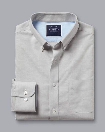 Button-Down Collar Non-Iron Stretch Oxford Shirt - Silver Grey