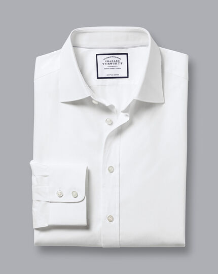 Popeline-Hemd aus ägyptischer Baumwolle mit Semi-Haifischkragen - Weiß