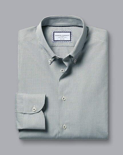 Button-Down Collar Non-Iron Gingham Check Shirt - Olive Green
