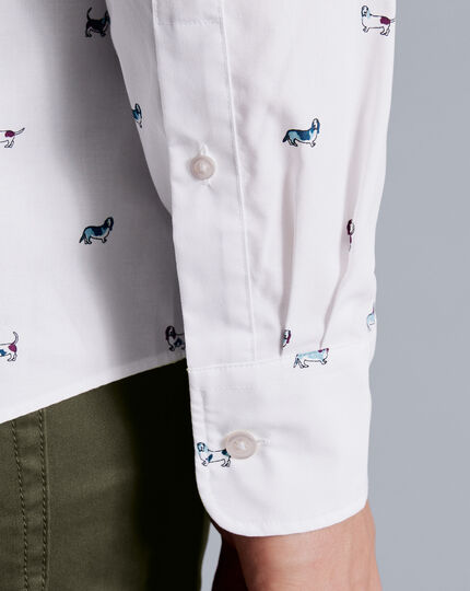 Button-Down Collar Non-Iron Hound Print Shirt - Multi