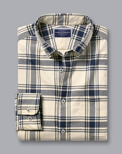 Button-Down Collar Non-Iron Twill Large Check Shirt - Cream