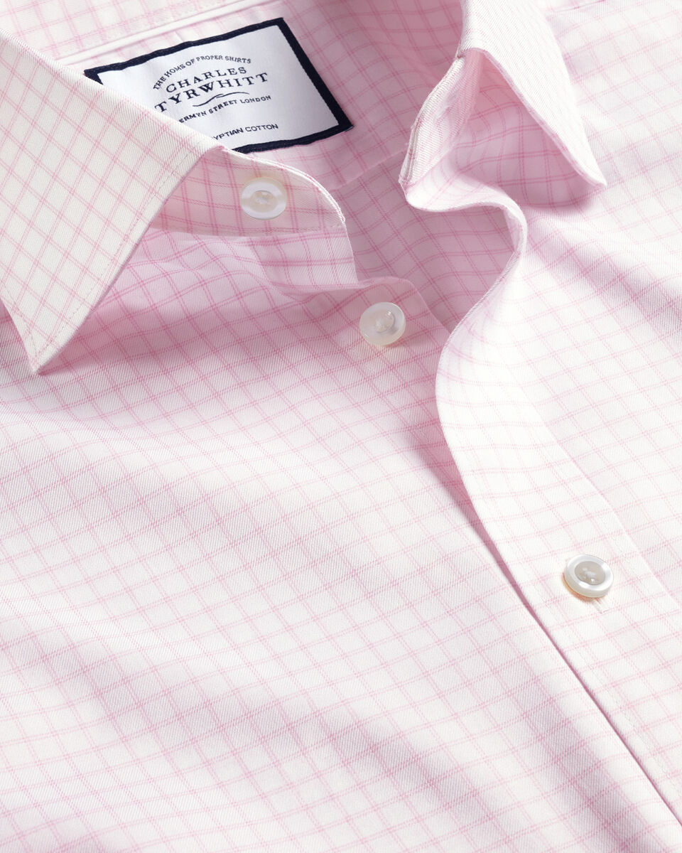 Semi-Spread Collar Egyptian Cotton Twill Twin Check Shirt - Light Pink ...