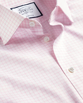 Semi-Cutaway Collar Egyptian Cotton Twill Twin Check Shirt - Light Pink
