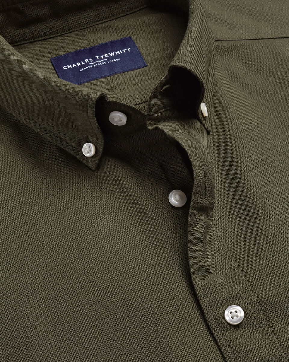 Button-Down Stretch Washed Oxford Shirt - Olive Green