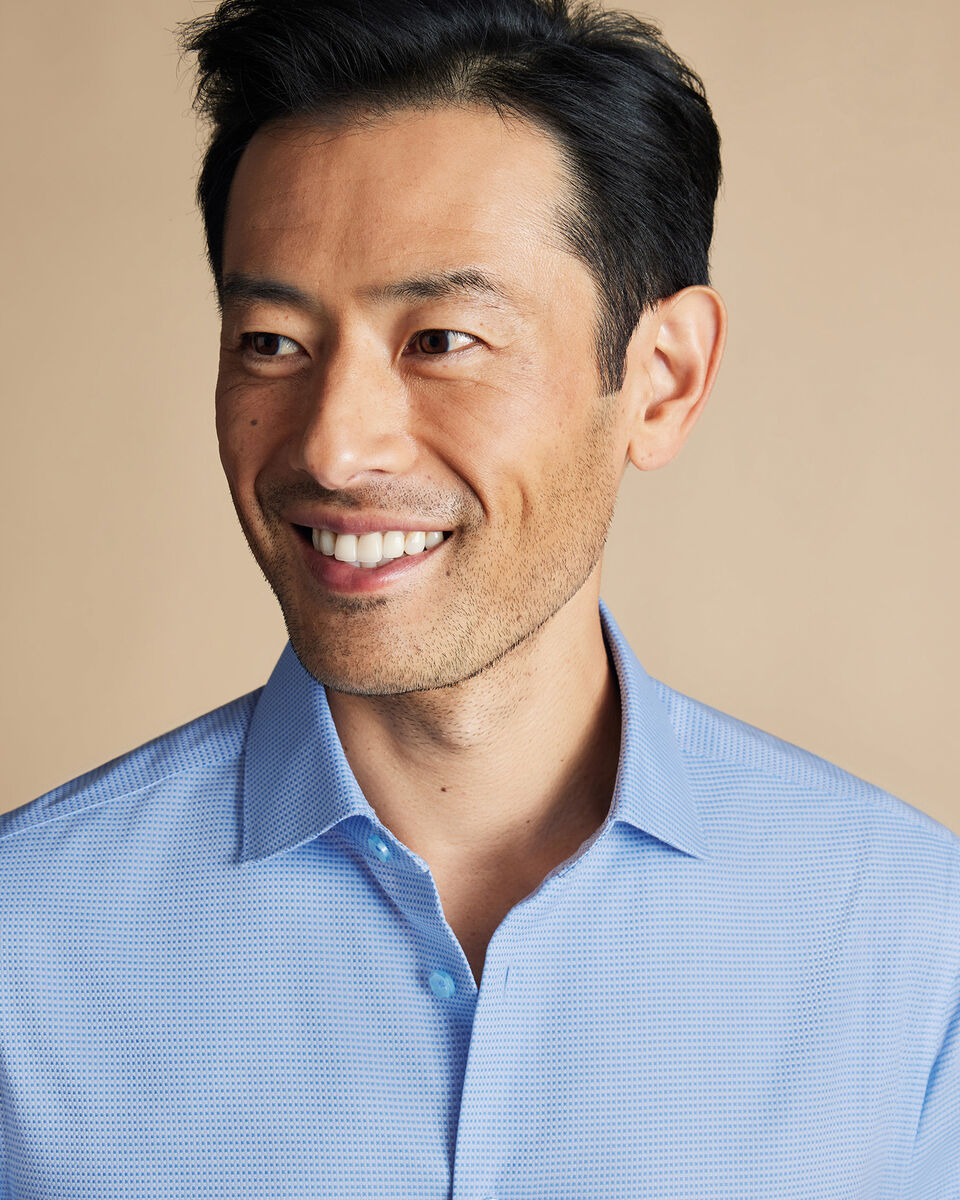 NonIron Stretch Texture Square Shirt Sky Blue Charles Tyrwhitt