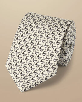 Krawatte aus Seide mit Martini-Motiv - Elfenbeinfarben