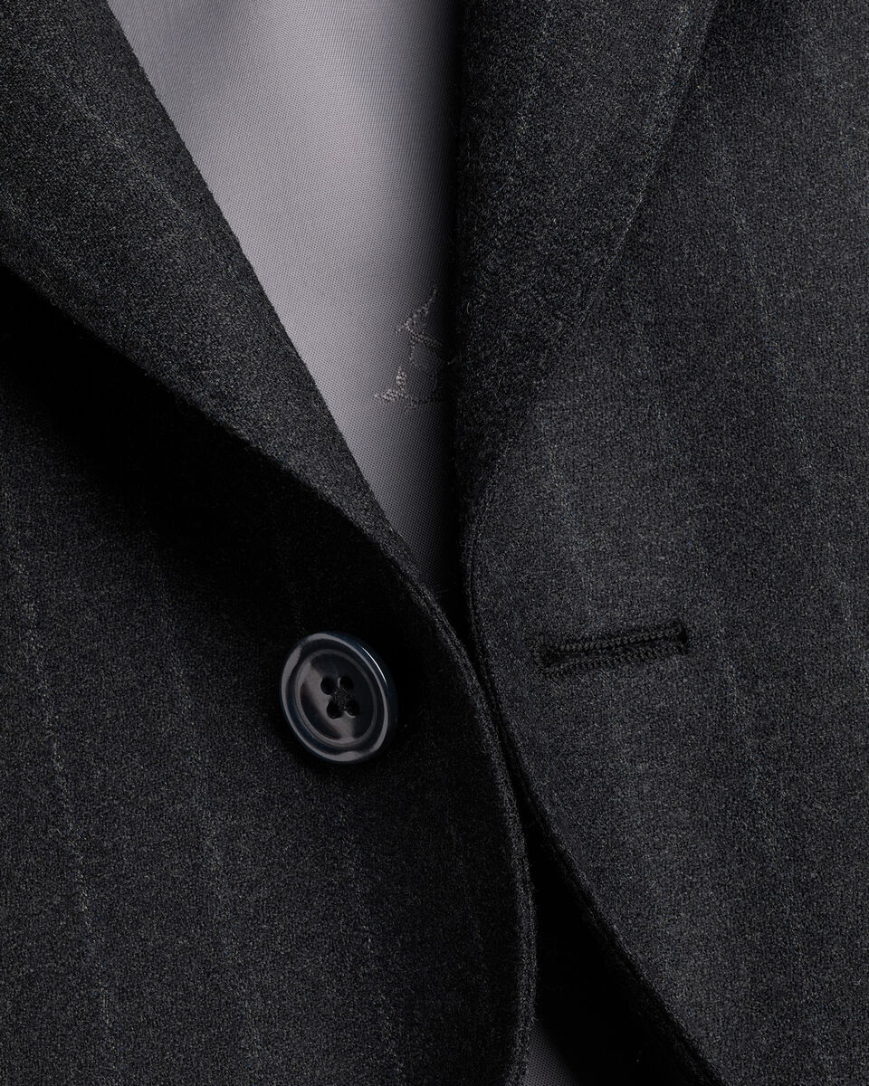 Italian Flannel Stripe Suit Jacket - Charcoal Grey
