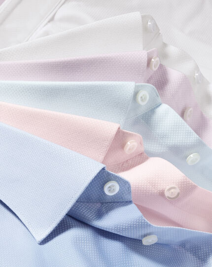 Semi-Cutaway Collar Egyptian Cotton Link Weave Shirt - Light Pink
