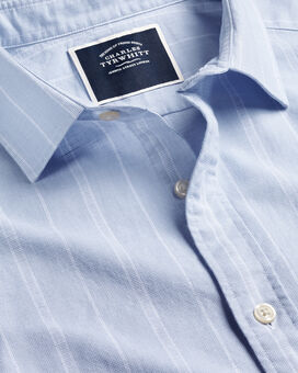 Chemise à manches courtes à rayures de lin de coton - Bleu Ciel