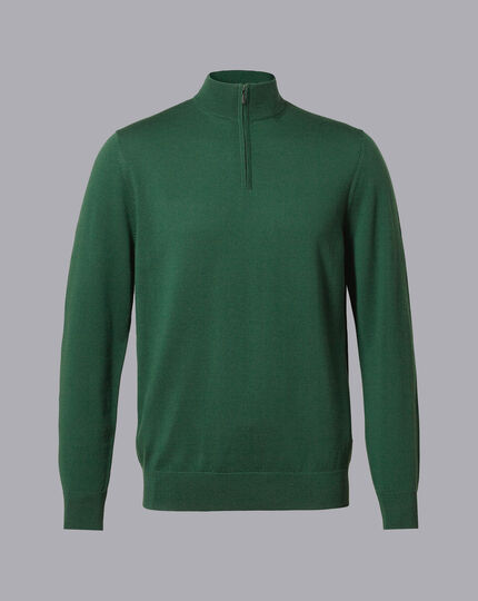 Merino Zip Neck Sweater - Dark Green