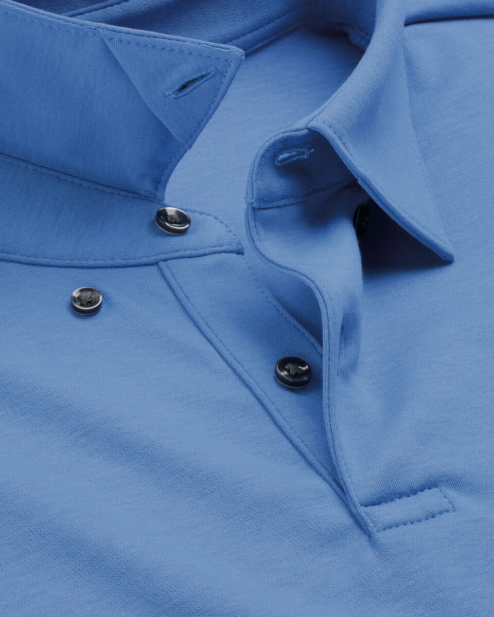 Long Sleeve Smart Cotton Polo - Cornflower Blue