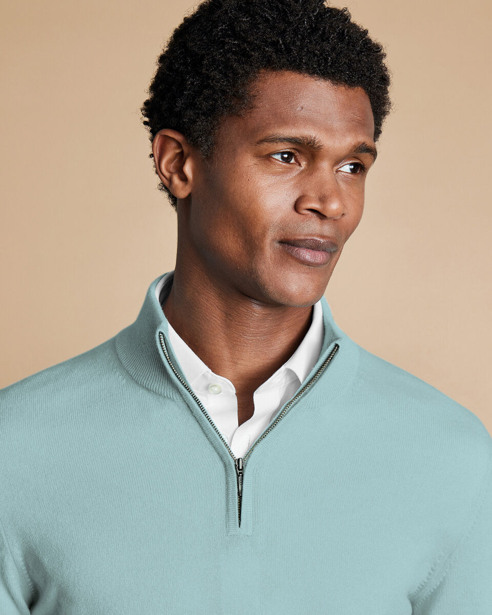 Cashmere Quarter Zip Sweater - Aqua Green