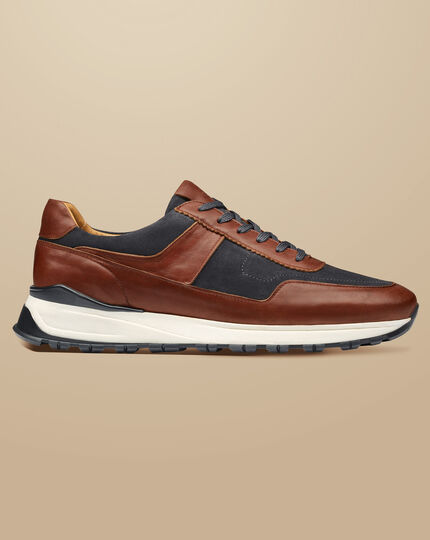 Koge hastighed dybt Leather and Suede Sneakers - Chestnut Brown & Grey | Charles Tyrwhitt