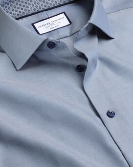 Semi-Spread Collar Twill Shirt with Printed Trim - Steel Blue