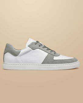 Leather and Suede Cupsole Sneakers - White & Light Grey