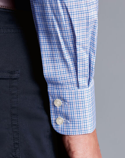 Semi-Cutaway Collar Egyptian Cotton Multi Check Shirt - Cornflower Blue