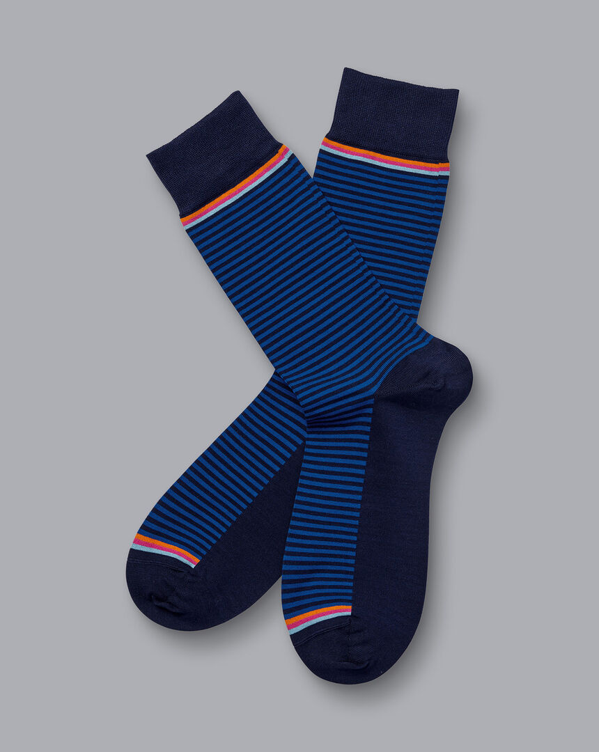 Fine Stripe Socks - Cobalt Blue & Navy