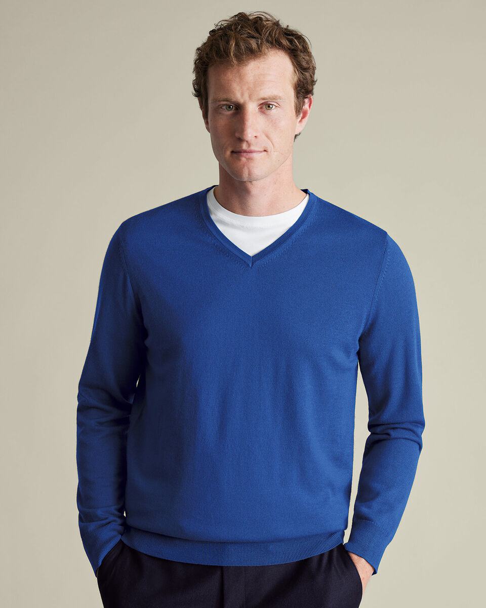 Merino V-Neck Sweater Cobalt Blue Charles Tyrwhitt