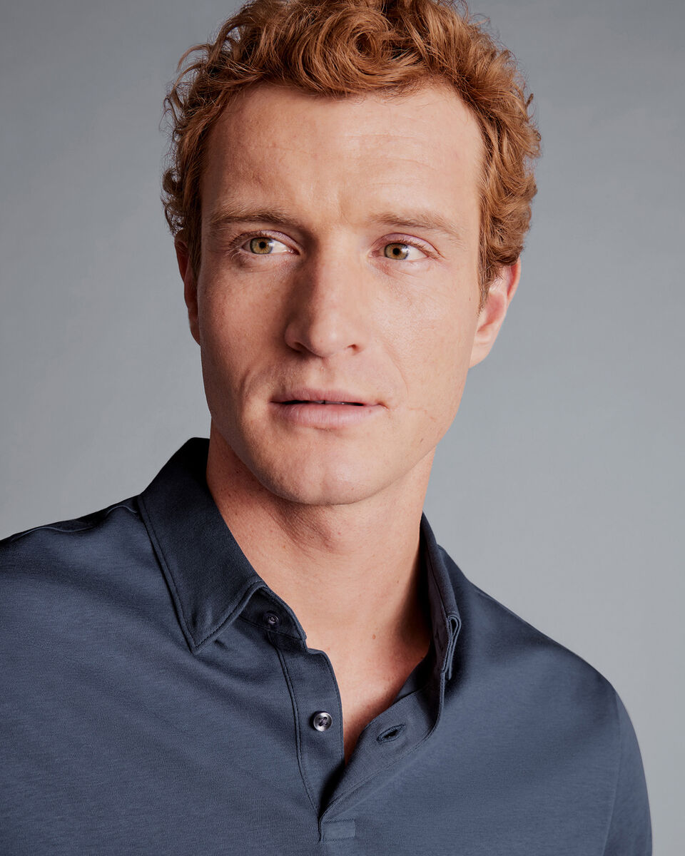Combed Cotton Polo Steel Blue Charles Tyrwhitt