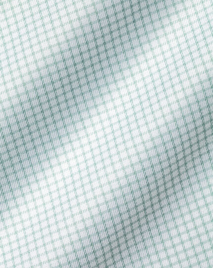Semi-Cutaway Collar Egyptian Cotton Twill Small Grid Check Shirt - Light Green