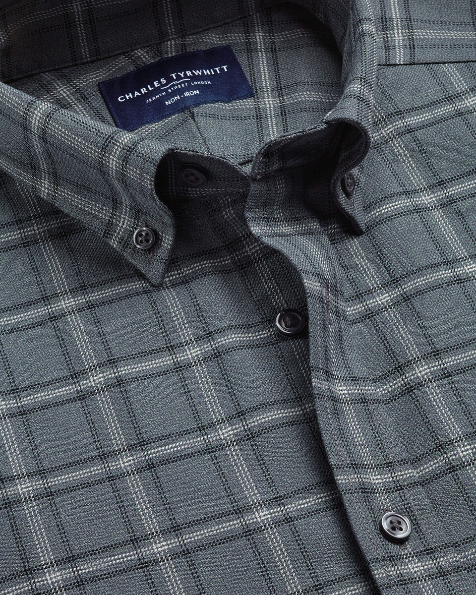 Non-Iron Twill Check Shirt - Graphite Grey