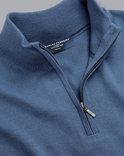 Merino Zip Neck Sweater - Steel Blue | Charles Tyrwhitt