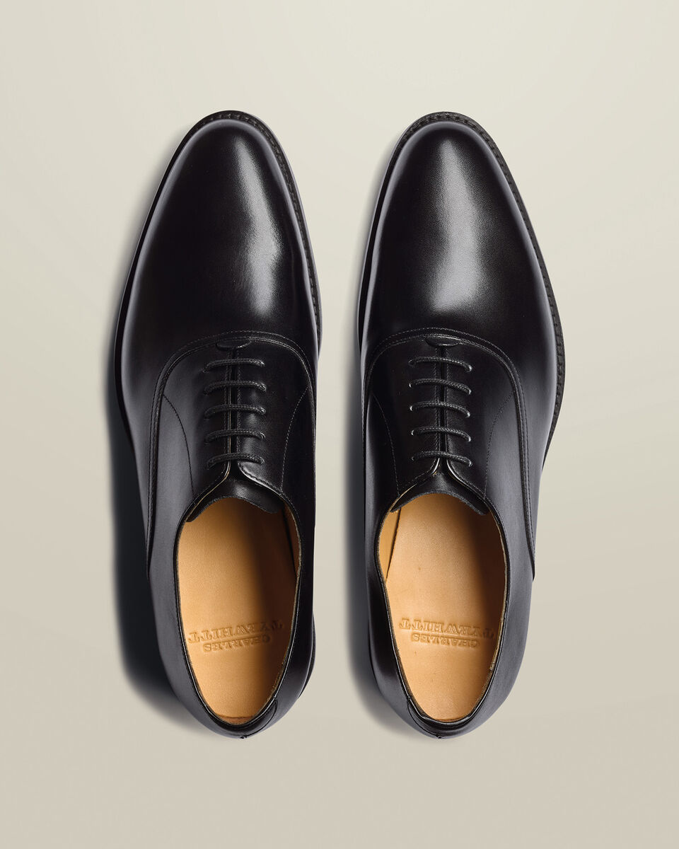 Plain Toe Leather Oxford Shoes - Black