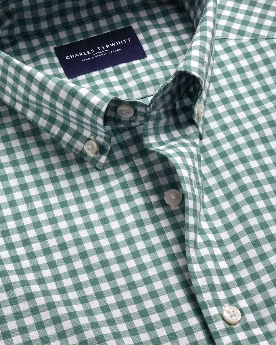 Vorgewaschenes Popeline-Hemd mit Stretch und Gingham-Karos&nbsp;- Gr&uuml;n