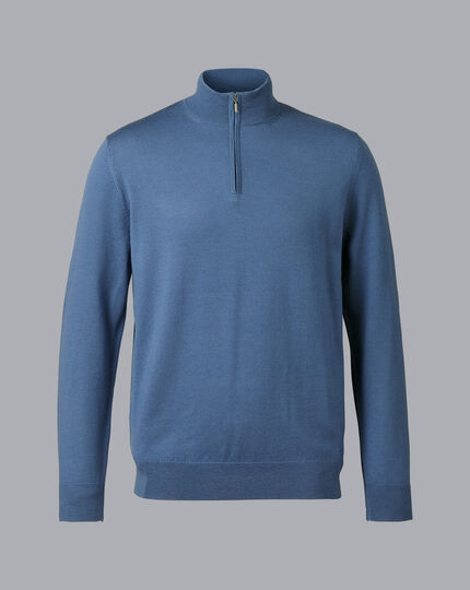 Merino Quarter Zip Sweater - Steel Blue
